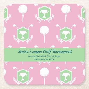 Porta-copo De Papel Quadrado Prato de festa da liga de golfe - Rosa e Verde