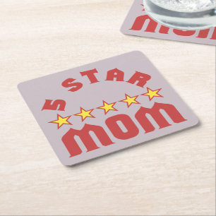 Porta-copo De Papel Quadrado Premie a Mãe com 5 Estrelas