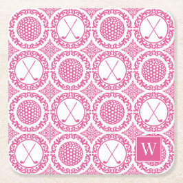 Porta-copo De Papel Quadrado Preppy Golf Damask - Balls & Clubs in Hot Pink