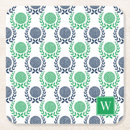 Porta-copo De Papel Quadrado Preppy Golf Laurel Wreath - Navy & Green