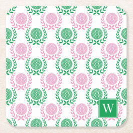 Porta-copo De Papel Quadrado Preppy Golf Laurel Wreath - Pink & Green