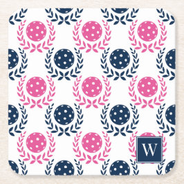 Porta-copo De Papel Quadrado Preppy Pickleball Laurel Wreath –Navy & Hot Pink