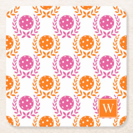 Porta-copo De Papel Quadrado Preppy Pickleball Laurel Wreath – Orange Hot Pink