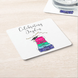 Porta-copo De Papel Quadrado Preppy Script Segundo grau Graduation Suitcase 202