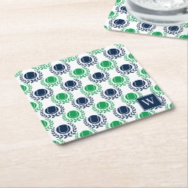 Porta-copo De Papel Quadrado Preppy Tennis Laurel Wreath - Navy & Green