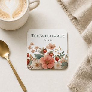 Porta-copo De Papel Quadrado Presente de Aquecimento Floral Berry para Família