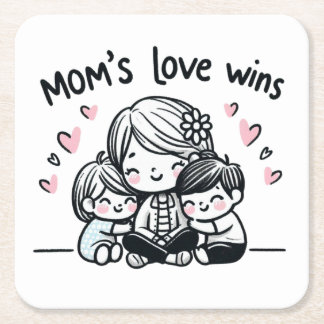 Porta-copo De Papel Quadrado Presente de dia de as mães | Mãe Amor vence
