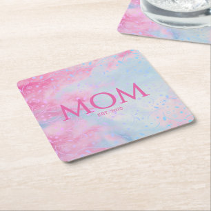 Porta-copo De Papel Quadrado Presente de Nova Mãe Rosa Azul Bonito Mãe Estabele