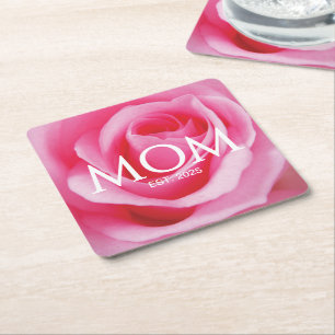 Porta-copo De Papel Quadrado Presente Flor Rosa para Nova Mãe Mãe Estabelecida