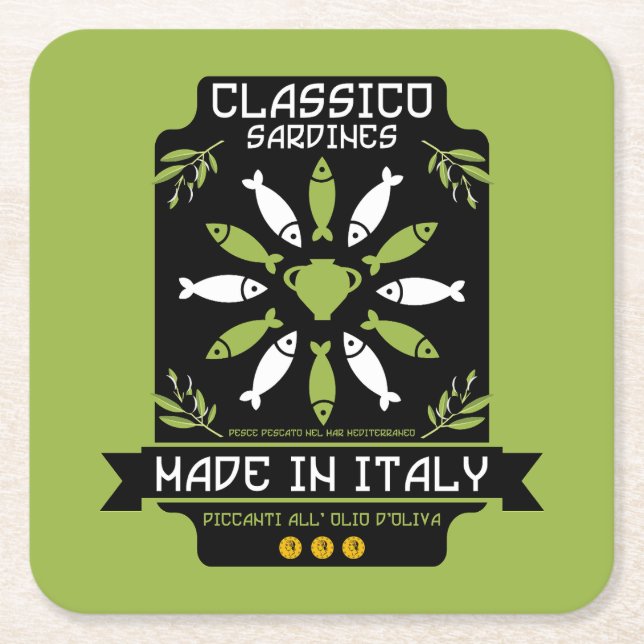 Porta-copo De Papel Quadrado Presente italiano de Impressão de Arte Sardine (Frente)