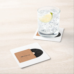 Porta-copo De Papel Quadrado Presente para Amante de Música em Vinil Retrô