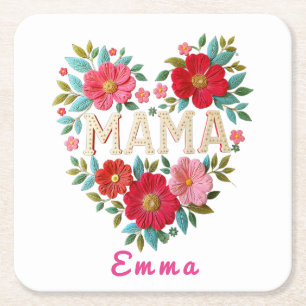 Porta-copo De Papel Quadrado Presente Personalizado Floral Coração de Mamãe