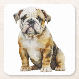 Porta-copo De Papel Quadrado Presentes de Bulldog Inglês Fofo Aquarela Cachorri