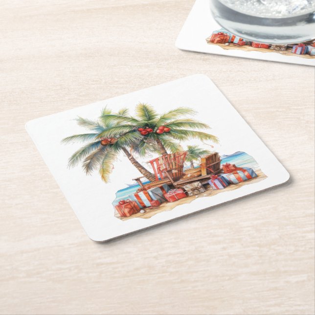 Porta-copo De Papel Quadrado Presentes sob a palmeira (Inclinado)