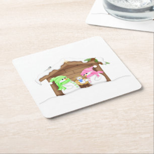 Porta-copo De Papel Quadrado Presépio de Natal Boneco de Neve Fofo
