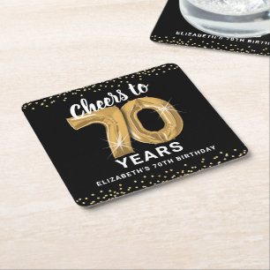 Porta-copo De Papel Quadrado Preto Dourado Alegre para 70 anos de aniversário