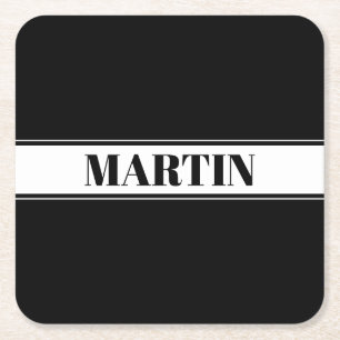 Porta-copo De Papel Quadrado Preto e Branco Faixa com Nome Personalizado