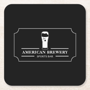 Porta-copo De Papel Quadrado Preto e Branco moderno, Pub/Brewery