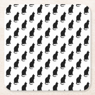 Porta-copo De Papel Quadrado Preto Gatos Padrão Textura Fundo Branco