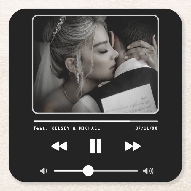 Porta-copo De Papel Quadrado Preto para Casamento do Player de Música MP3 (Frente)