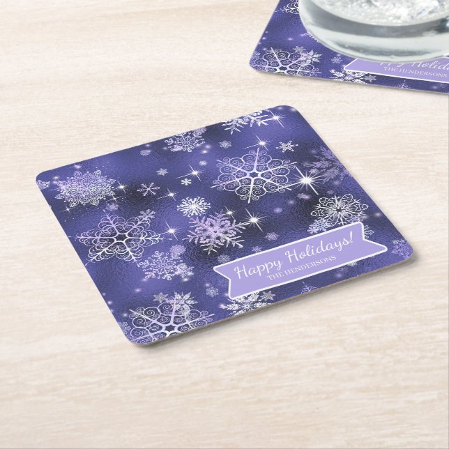 Porta-copo De Papel Quadrado Prettiest Snowflakes Padrão Violet ID846 (Inclinado)