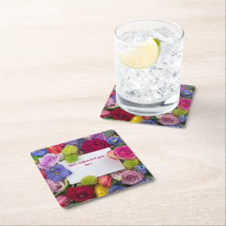 Porta-copo De Papel Quadrado Pretty Floral Framed Roses Text Box Custom