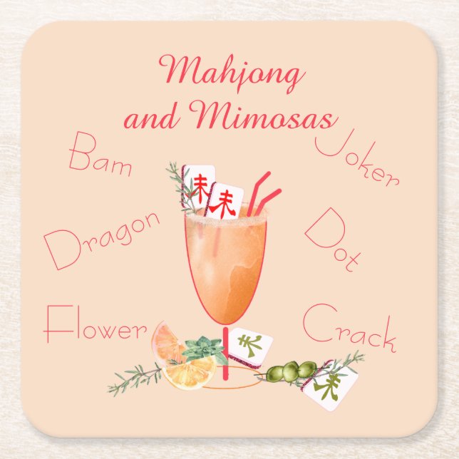 Porta-copo De Papel Quadrado Pretty Mahjong Tiles and Fancy Cocktail (Frente)