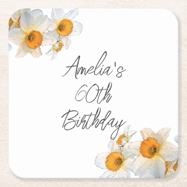 Porta-copo De Papel Quadrado Primavera Daffodil Birthday (Frente)