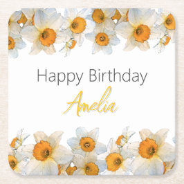 Porta-copo De Papel Quadrado Primavera Daffodil Birthday