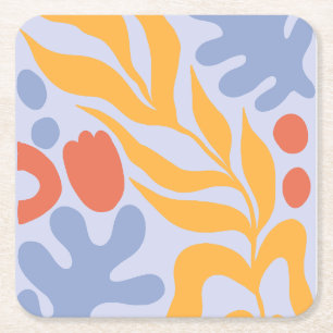 Porta-copo De Papel Quadrado primavera floral amarelo e azul