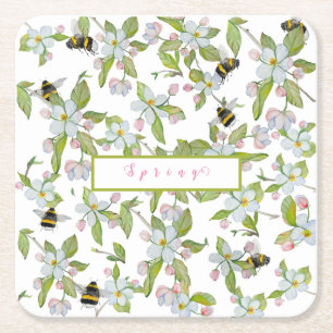 Porta-copo De Papel Quadrado Primavera jardim florescente e mamangabas