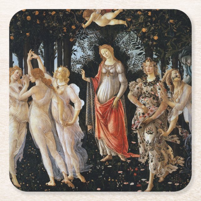 Porta-copo De Papel Quadrado Primavera, Sandro Botticelli, 1482 (Frente)
