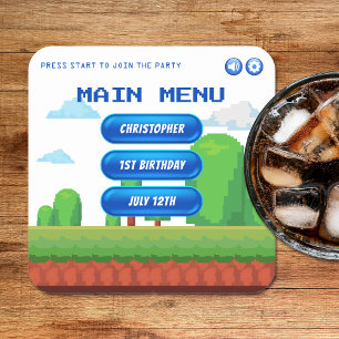 Porta-copo De Papel Quadrado Primeiro aniversario do Menu Vídeo Retroativo
