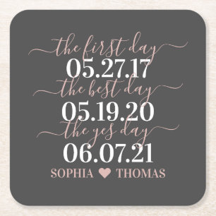 Porta-copo De Papel Quadrado Primeiro Dia Melhor Dia Sim Dia Casamento Data Cas