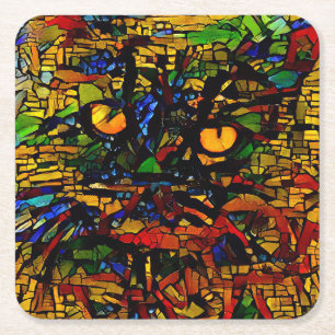 Porta-copo De Papel Quadrado Prin de arte colorida de gatos do mosaico