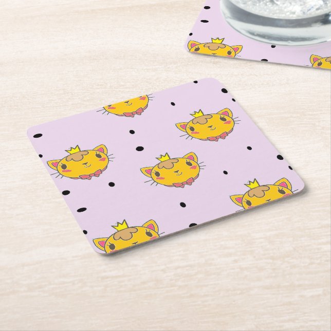 Porta-copo De Papel Quadrado Princesa gatinha em roxo (Inclinado)