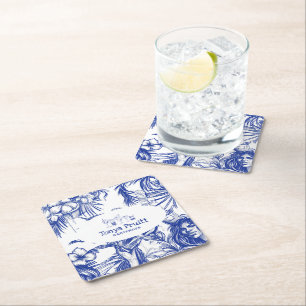 Porta-copo De Papel Quadrado Profissional de barman Azul esboço