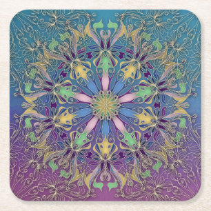 Porta-copo De Papel Quadrado Protetor de copo de papel Mandala Colorido