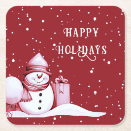 Porta-copo De Papel Quadrado Protetor de Papel de Natal com Boneco de Neve Verm