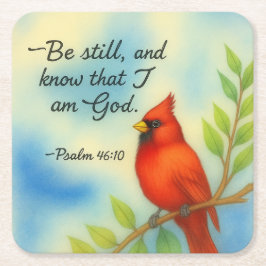 Porta-copo De Papel Quadrado Psalm 46:10 Be Still Red Cardinal Scripture Nature