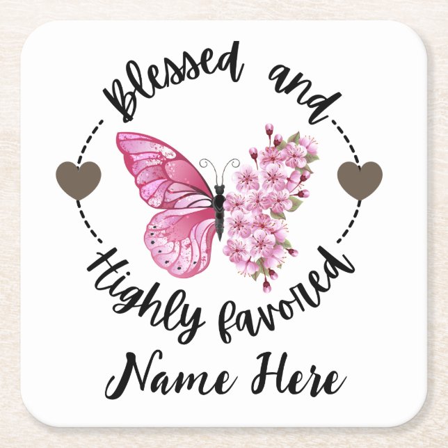 Porta-copo De Papel Quadrado Psalm 88:4 Abençoada Borboleta Personalizada Altam (Frente)