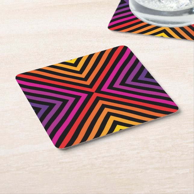 Porta-copo De Papel Quadrado Psicodélico Rainbow Chevron Patterno (Inclinado)