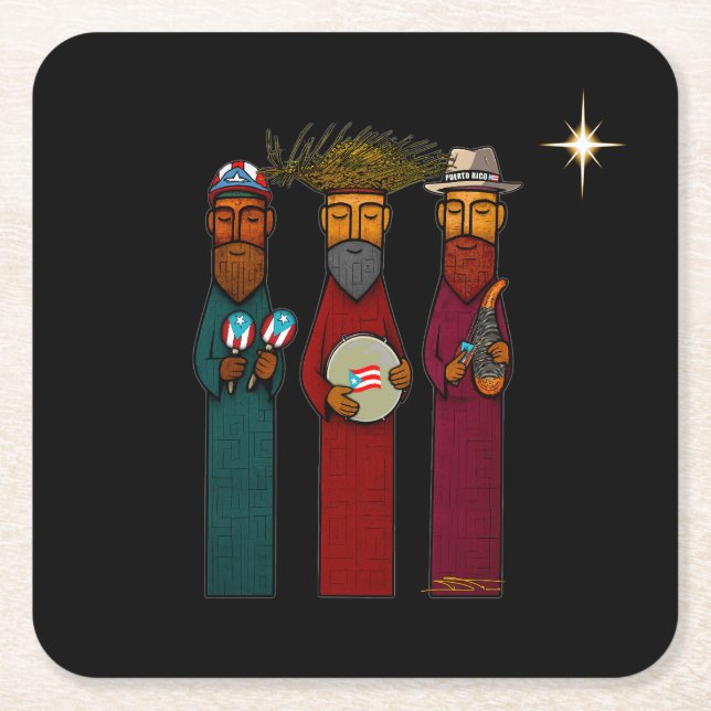 Porta-copo De Papel Quadrado Puerto Rican Three Wise Men – Parranda (Frente)