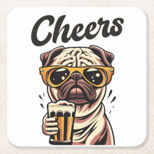 Porta-copo De Papel Quadrado Pug Bebendo Beer Memory
