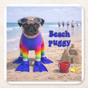 Porta-copo De Papel Quadrado Pug da Praia