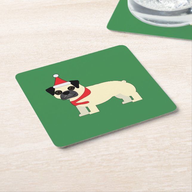 Porta-copo De Papel Quadrado Pug de Natal (Inclinado)