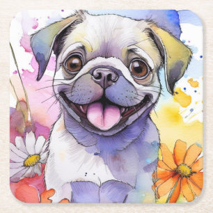 Porta-copo De Papel Quadrado Pug Dog Paper Porta copos