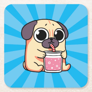 Porta-copo De Papel Quadrado Pug Gato