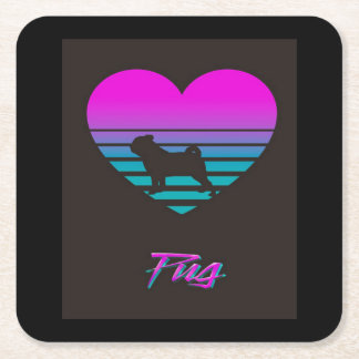 Porta-copo De Papel Quadrado Pug Vaporwave Heart Pug Dog Lover Gift