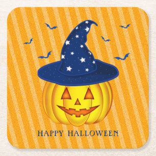 Porta-copo De Papel Quadrado Pumpkin do Dia das Bruxas de Laranja Espelho
